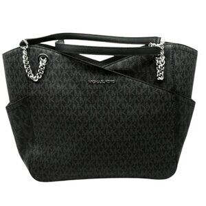 ﻿MICHAEL KORS~Jet Set Large Logo Shoulder Bag~Black & Gray~LIKE NEW